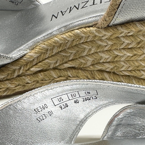 Stuart Weitzman Mirela II Espadrille Wedges Heeled Sandals Leather Silver 9.5 - Picture 8 of 10